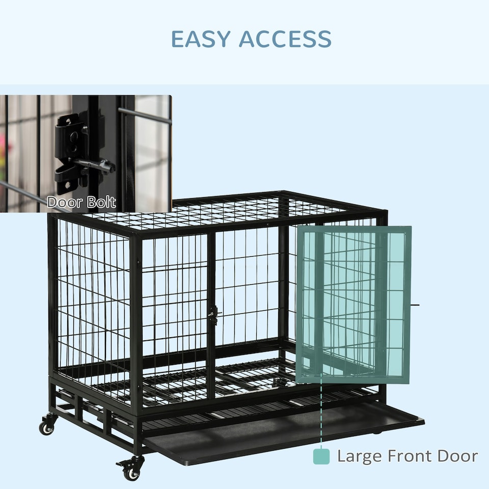 image 1 of PawHut Metal Kennel Cage with Wheels and Crate Tray for Pet Dog Medium Black