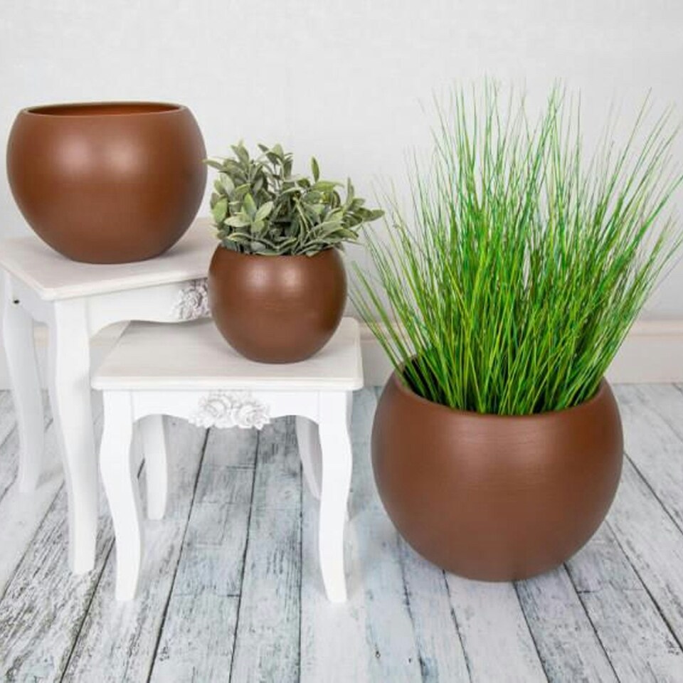 image 1 of Verano Spanish Ceramics Epoxi Round Rust Textured Plant Pot - Set of 2 x 24cm Brown