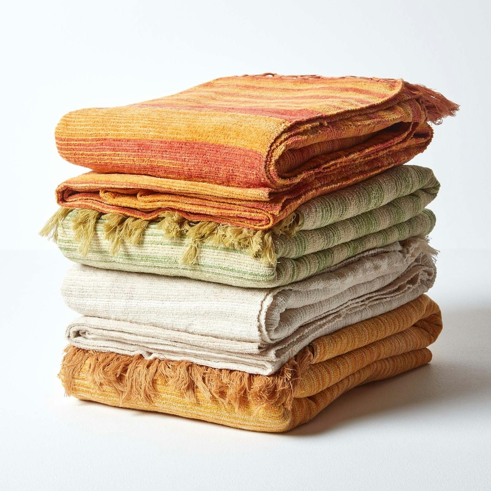 image 1 of Homescapes Bed Sofa Throw Cotton Chenille Tie Dye Beige - 150 x 200 cm | Cream