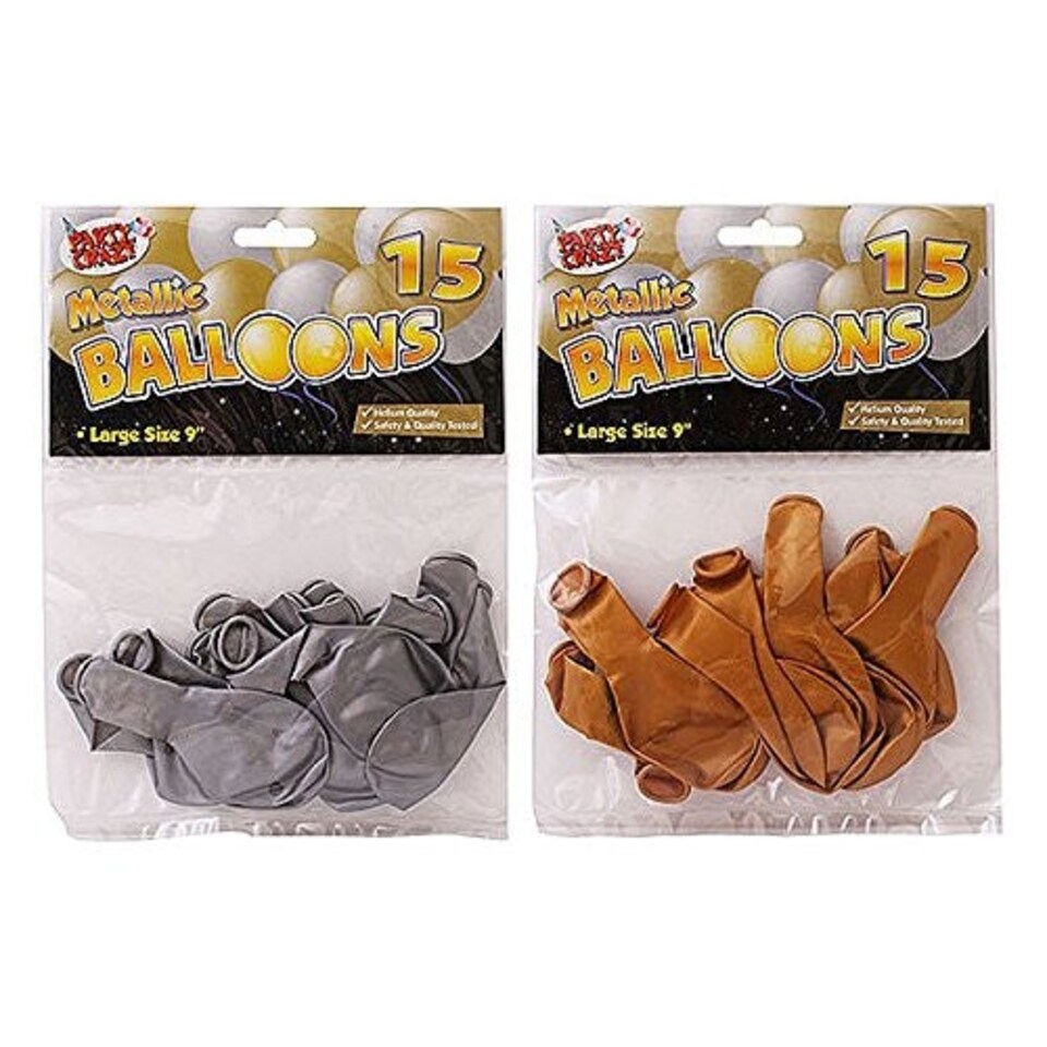 image 1 of Pack of 15 9" Metallic Round Balloons (Gold or Silver selected)