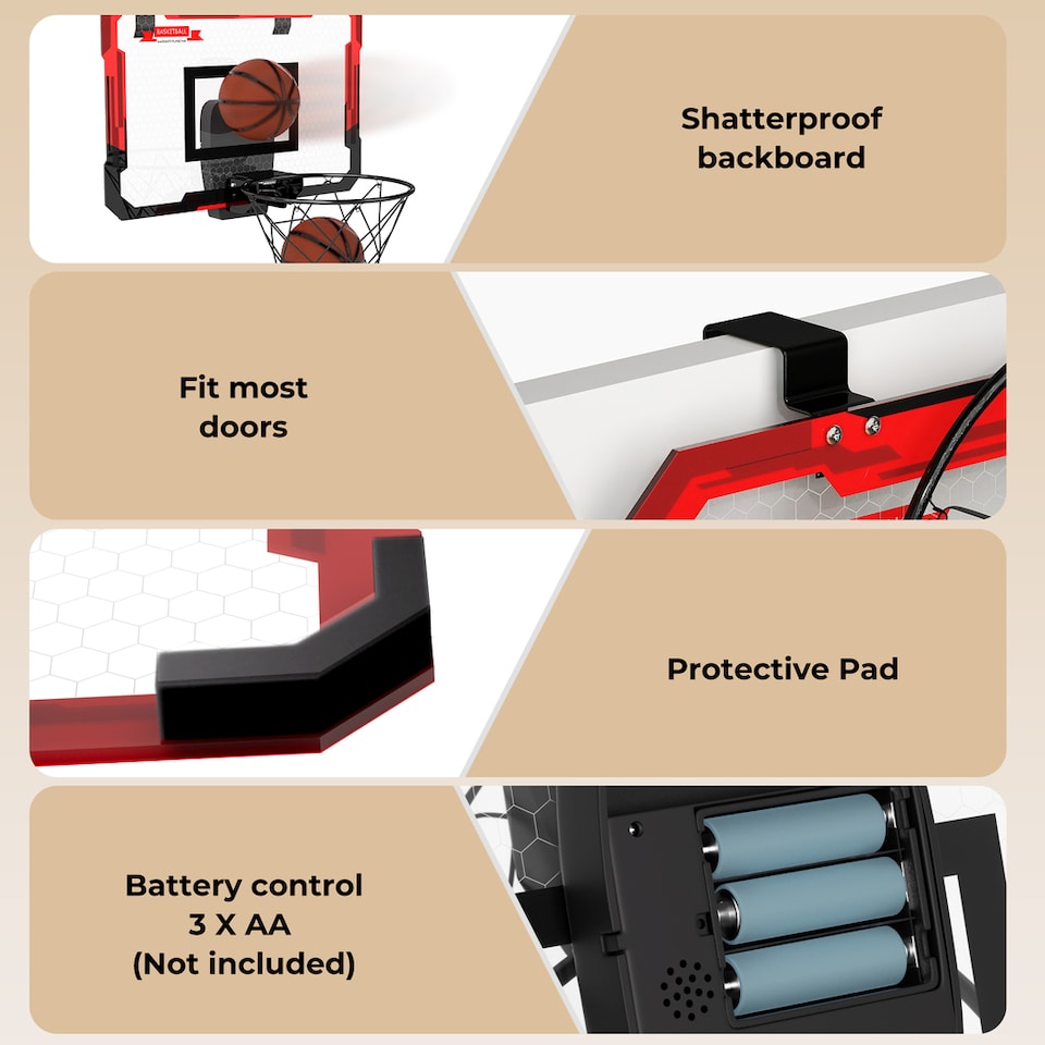 image 1 of Dekko Mini Basketball Hoop Over Door for Kids Indoor Sport Backboard 4 Balls
