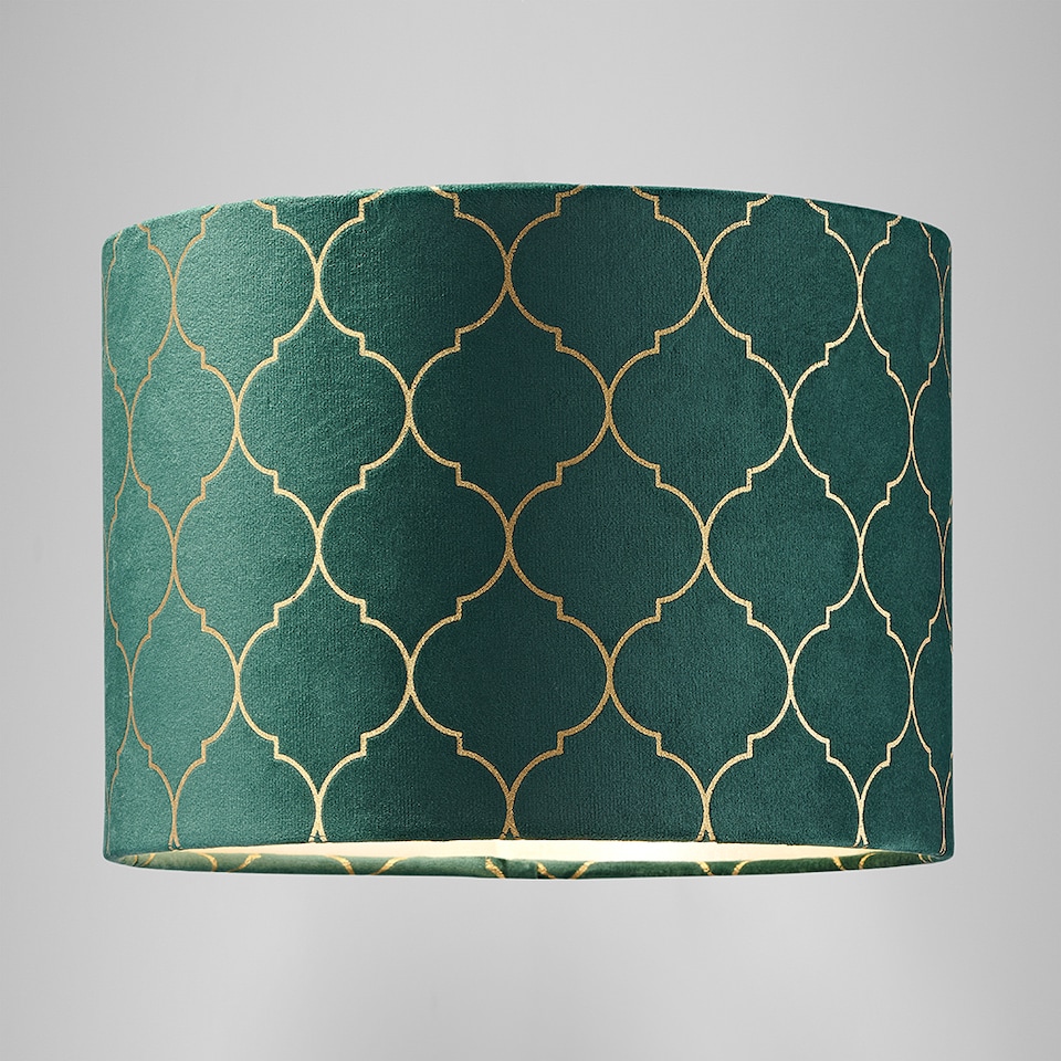 image 1 of Modern Soft Brushable Forest Green Velvet 25cm Lamp Shade with Gold Foil Decor | Green