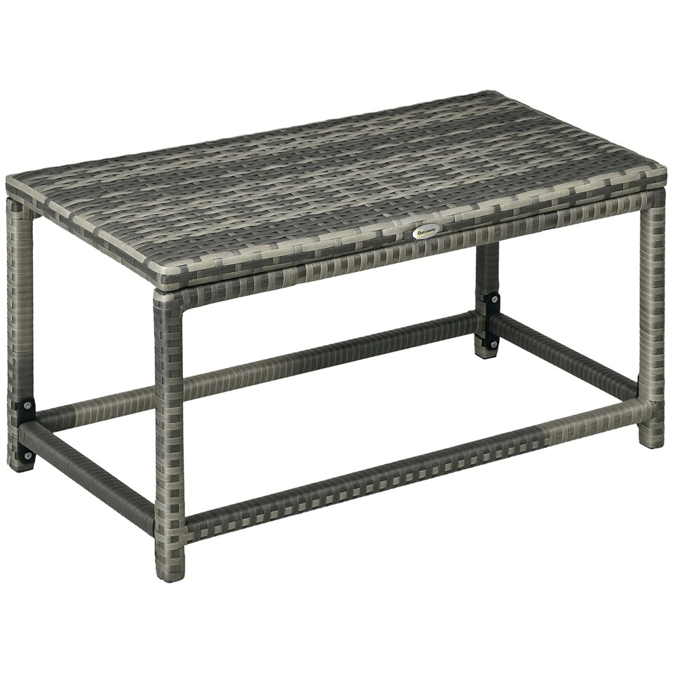 image 1 of Outsunny Outdoor Coffee Table, PE Rattan Side Table w/ Plastic Board, Grey