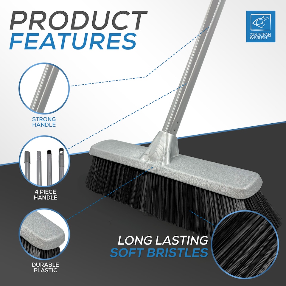 image 1 of Soft Indoor Broom Perfect for Laminate, Vinyl or Wooden Floor with Multi-section Handle and Flagged Bristle