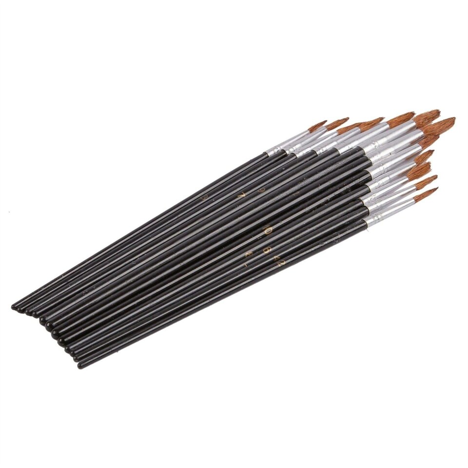 image 1 of Blackspur 12pc Wooden Artist's Paint Brush Set - Black