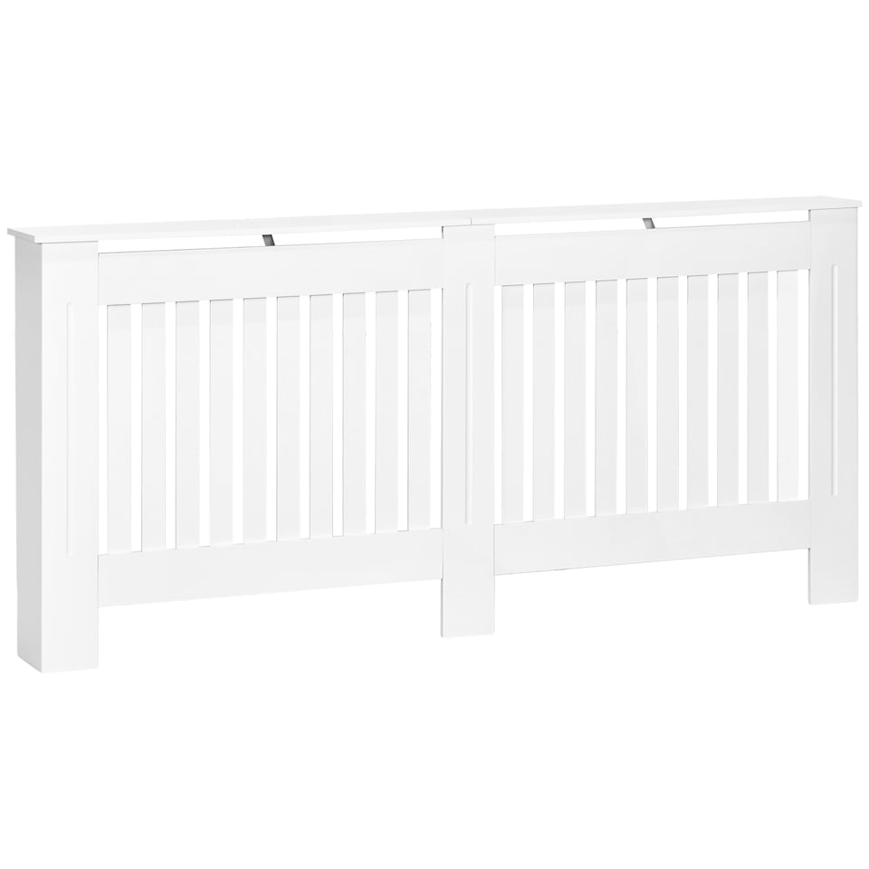 image 1 of HOMCOM Slatted Radiator Cover Painted Cabinet MDF Lined Grill in White (172L x 19W x 81H cm)