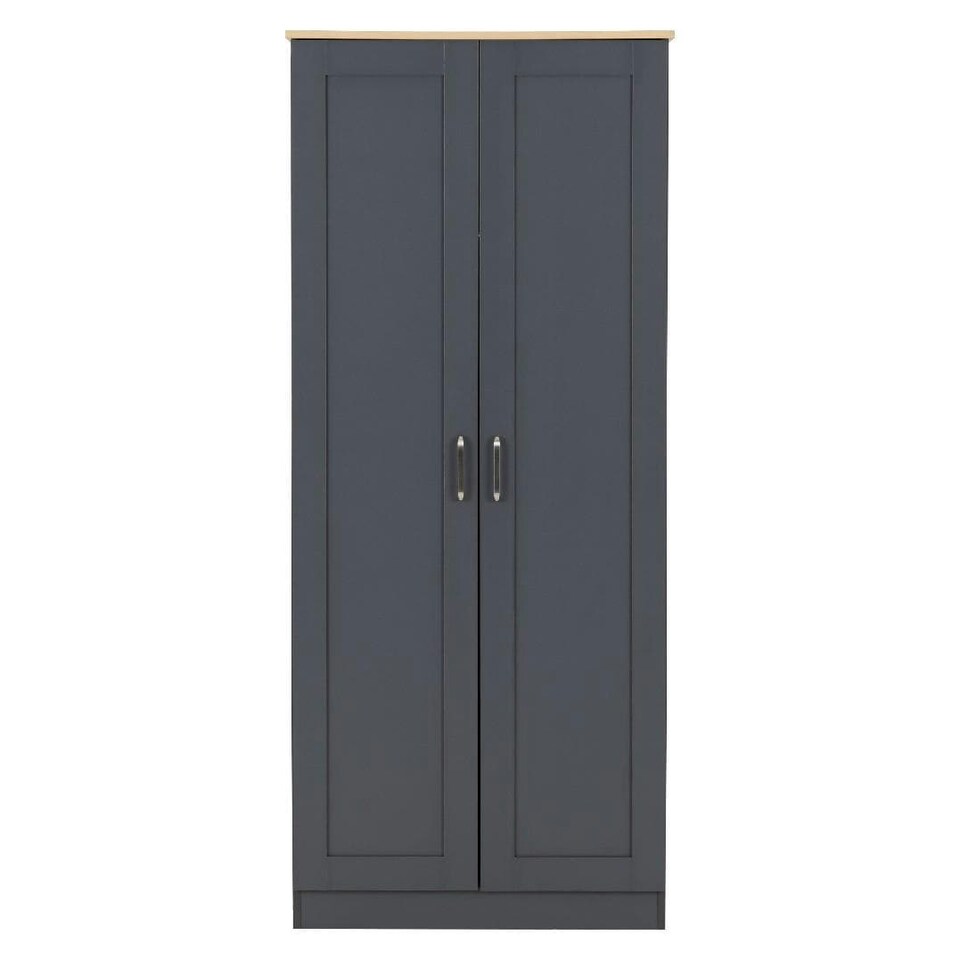 image 1 of Portland 2 Door Wardrobe - L53.5 x W80 x H187.5 cm - White/Oak Effect | White