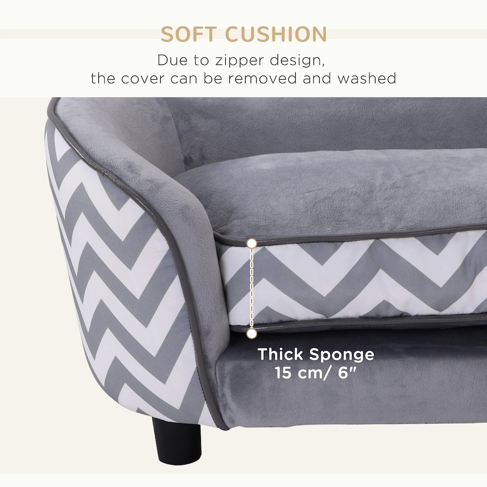 image 1 of PawHut Dog Sofa Pet Couch for XS Dogs w/ Removable Sponge Padded Cushion - Grey