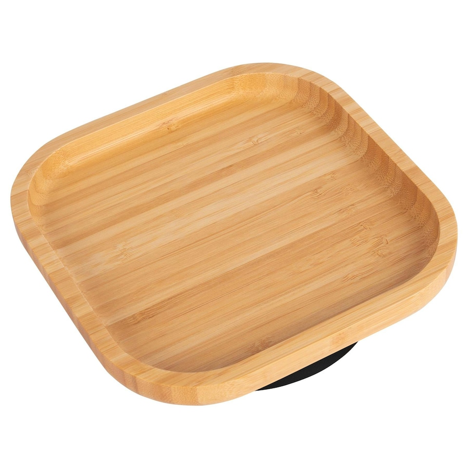 image 1 of Tiny Dining Children's Bamboo Suction Square Plate - Black Black
