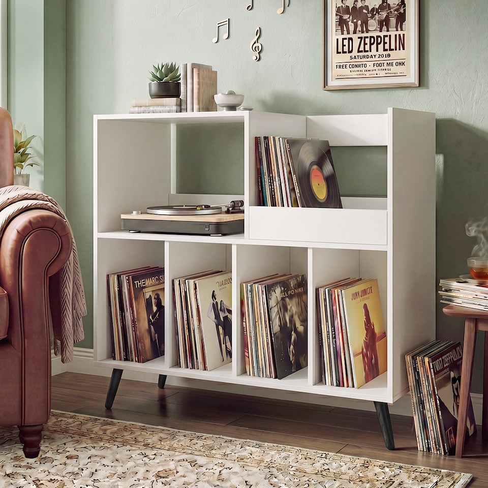 image 1 of Levede Record Player Stand 300+ Album Storage Turntable Cabinet Rubber Wood