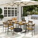 image 1 of Outsunny 7 Piece Garden Dining Set, Fir Wood Garden Furniture Set with Rectangle Table and 6 Stackable Chairs, Umbrella Hole, Slatted Top and Steel Frame, for Patio Balcony Porch, Brown