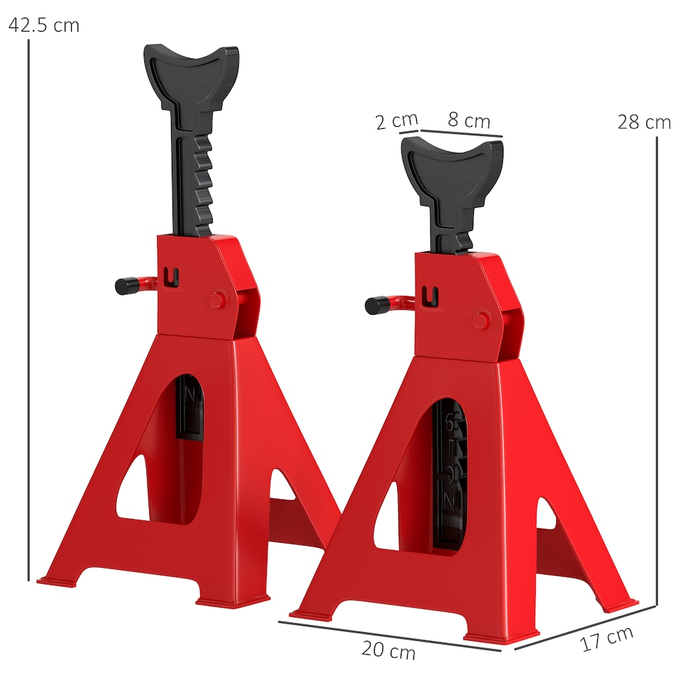 image 1 of HOMCOM Axle Stands 2 Ton Car Jack Stands Pack of 2, 28-42.5 cm Height Adjustable Support Jack Stand, Heavy Duty Car Lift Tool for Vehicles, Caravans, Workshops, Garages, Red