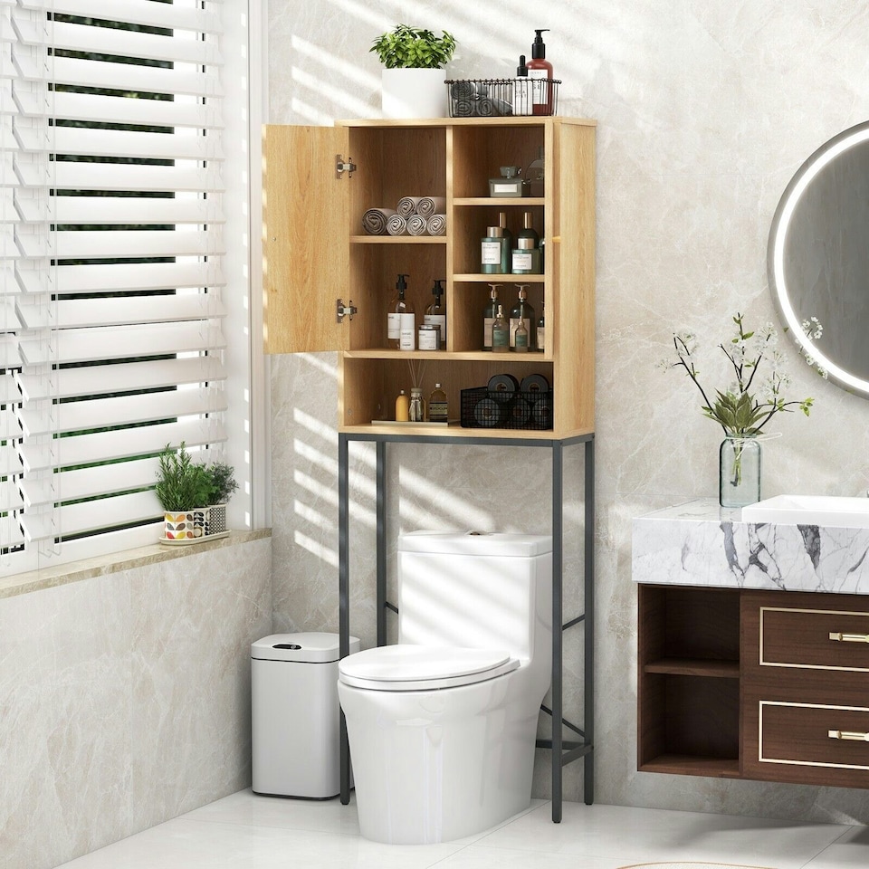 image 1 of COSTWAY Freestanding Toilet Storage Cabinet Bathroom Rack