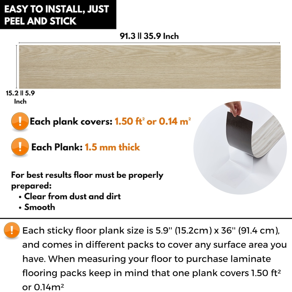 image 1 of NOVECRAFTO Self Adhesive Vinyl Floor Planks – Peel & Stick Flooring – Natural Oak Wood Effect – Easy DIY Installation – Durable & Waterproof Tiles | Brown | 1.39 sqm