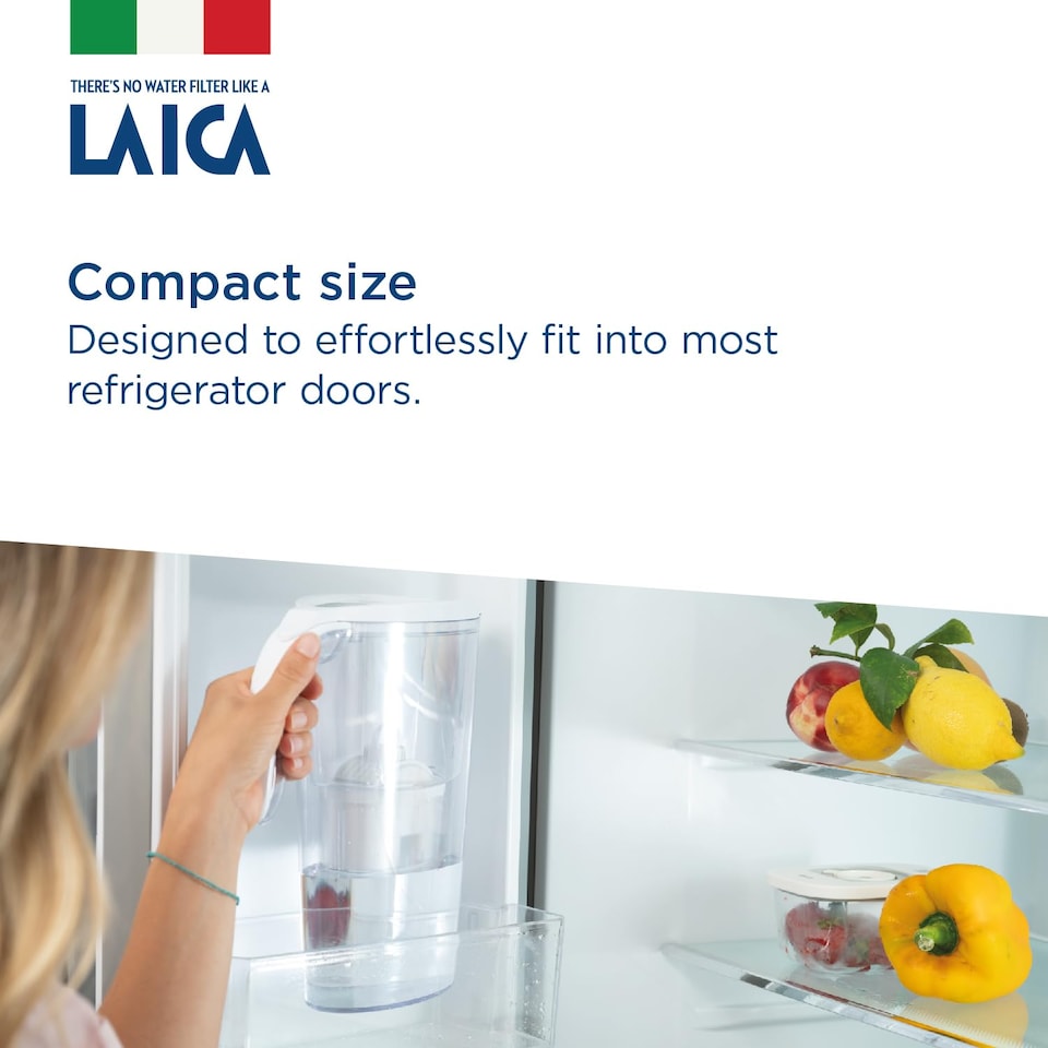 image 1 of LAICA Stream Line Water Filter Jug - White - 2.3L Capacity - 1 Alka Water Filter included, Increases The Alkalinity of The tap Water by up to +1.5 pH - Made in Italy