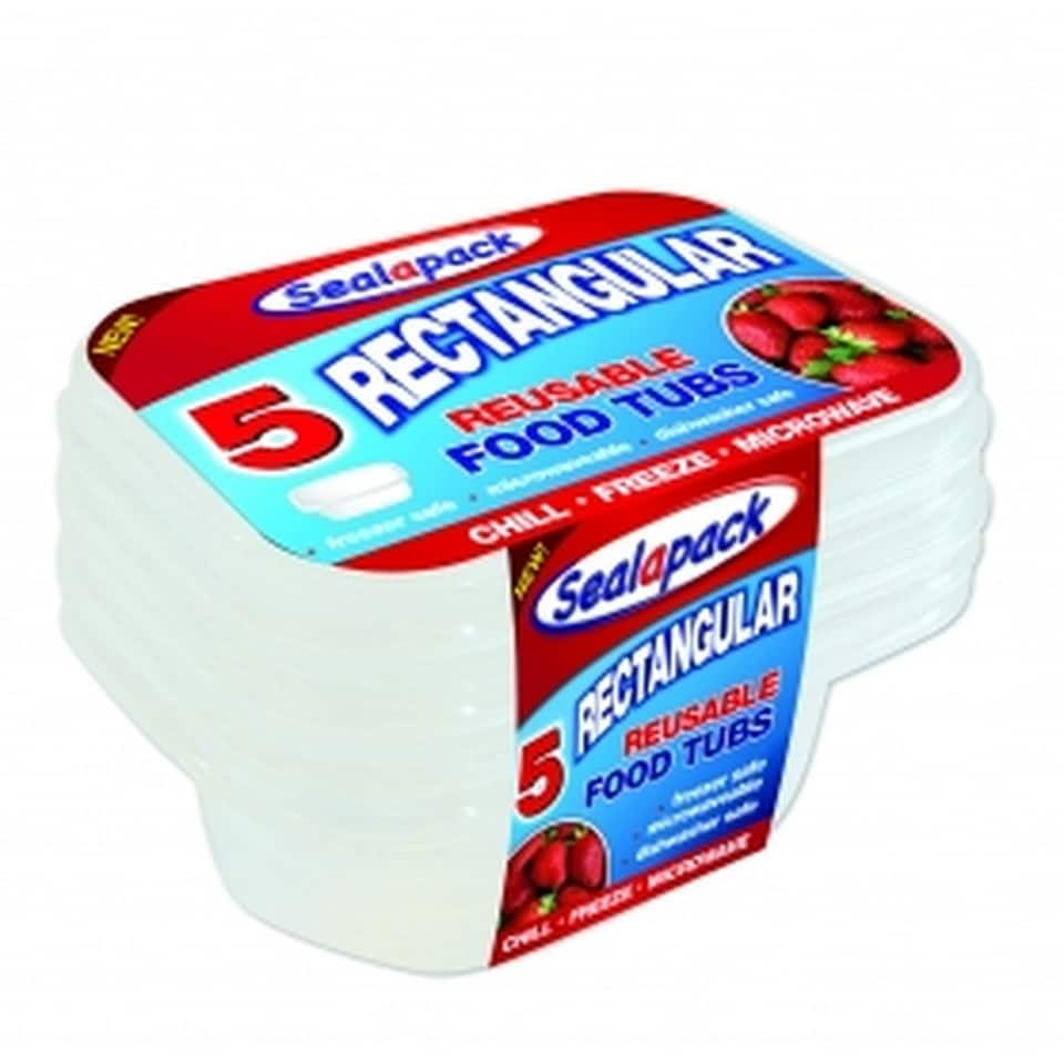 image 1 of Pack of 5 Rectangular Reusable Food Tubs (10cm x 6cm)