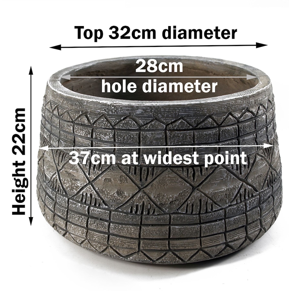 image 1 of Large Planters Plant Pots Large Grey Gliese Embossed Planter 22cm x 37cm Botanik | Grey