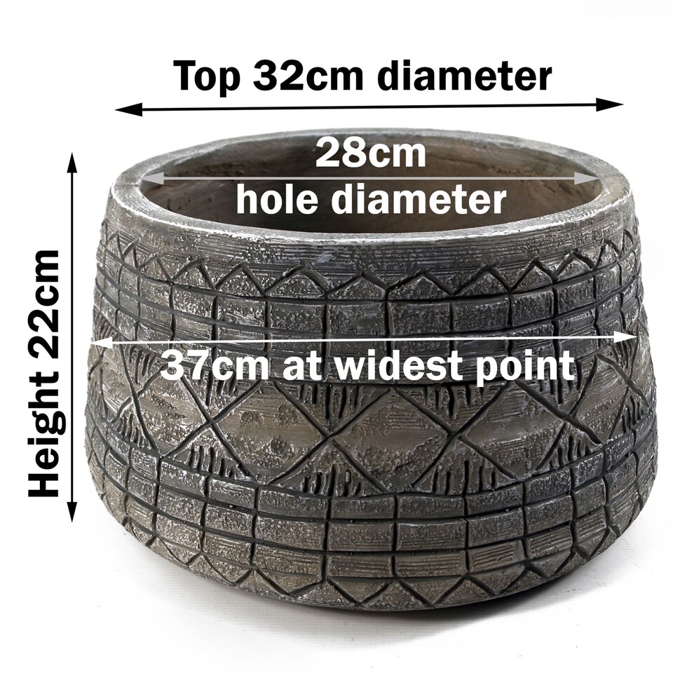 image 1 of Large Planters Plant Pots Large Grey Gliese Embossed Planter 22cm x 37cm Botanik | Grey