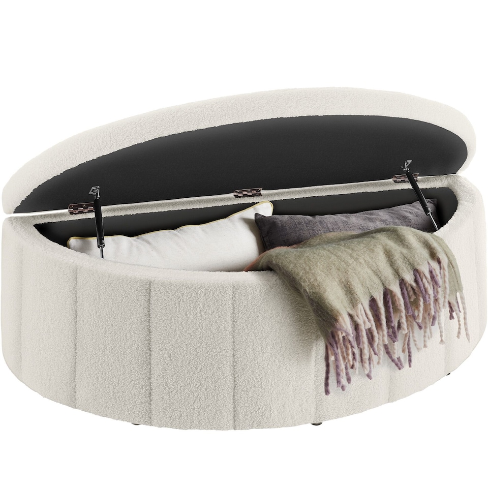image 1 of Moon upholstered bench with ample storage space, weight capacity 150 kg | Cream | bouclé cream | One Size | 1