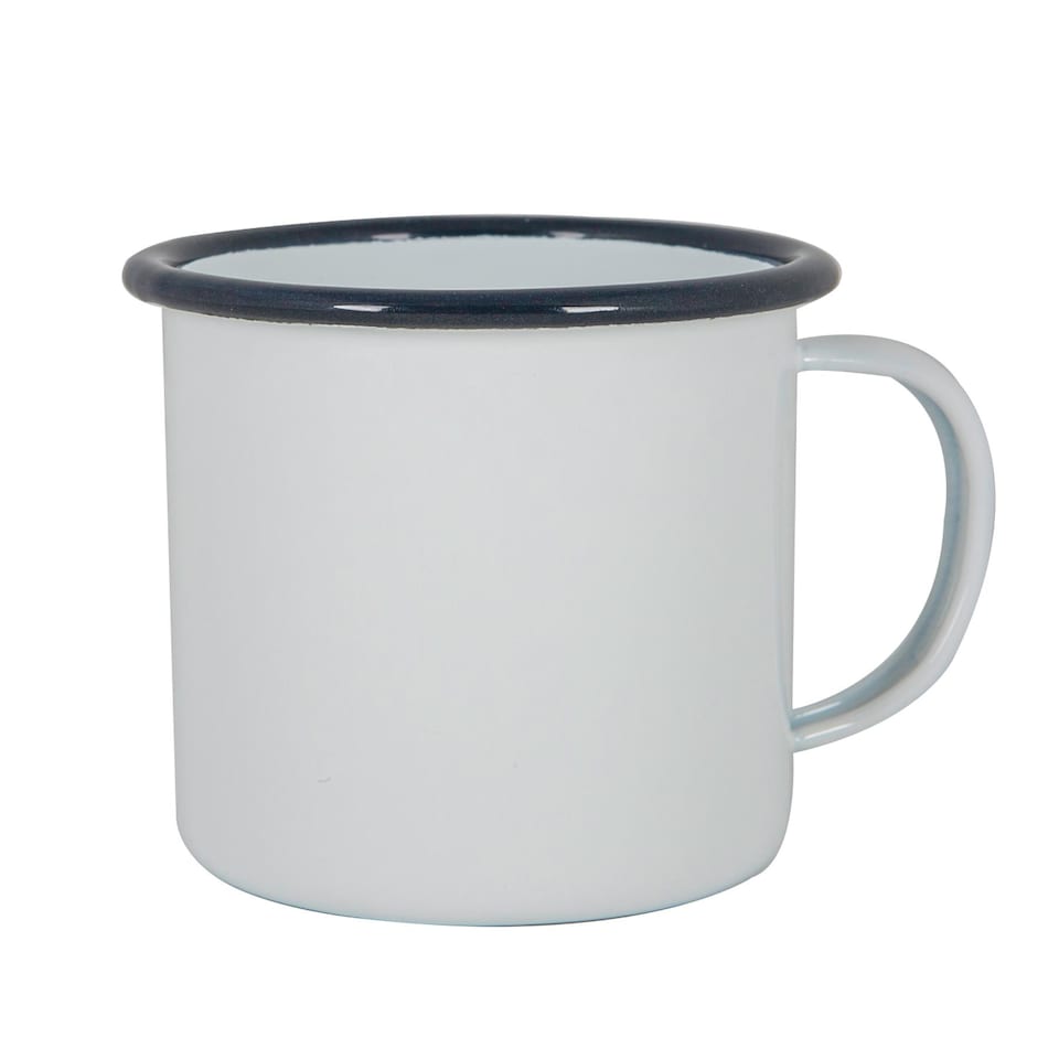 image 1 of Argon Tableware White Enamel Mugs - 375ml - Navy - Pack of 6