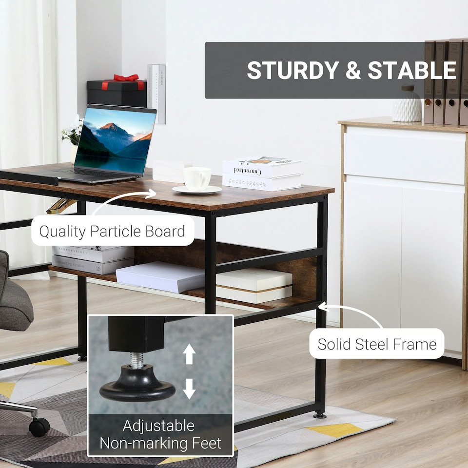 image 1 of HOMCOM Tiltable Drafting Table Home Office Computer Desk w/ Shelf, Rustic Brown