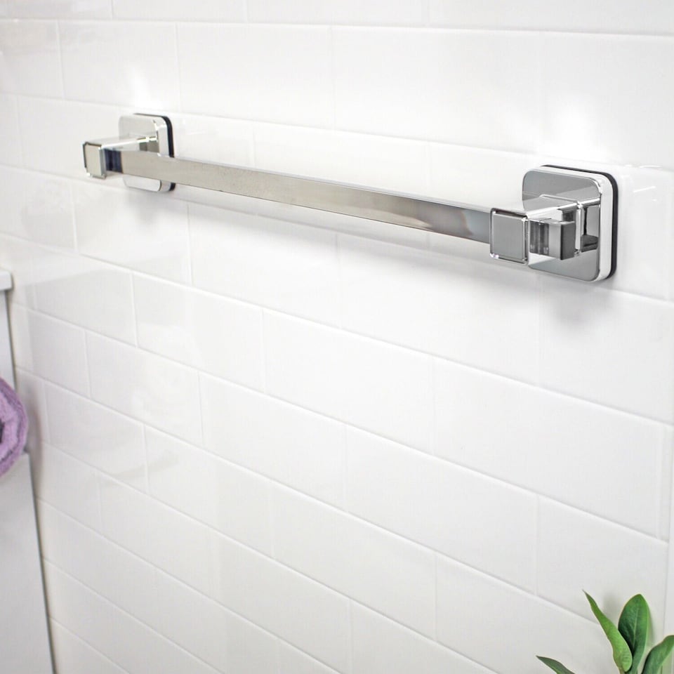 image 1 of Showerdrape Pushloc Chrome Steel Suction Wall Mounted 540mm Towel Rail with Mounting Squares | Chrome | Chrome | 1