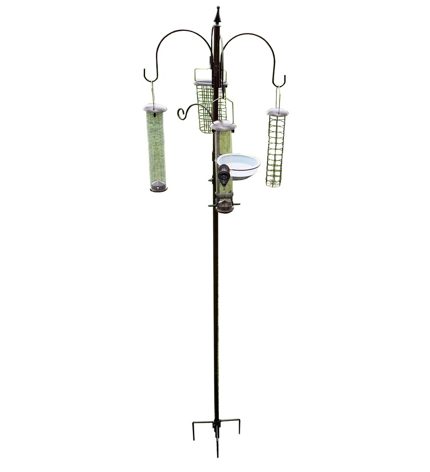 image 1 of Metal Complete Bird Feeding Station with 4 Large Feeders & Stabiliser Stand