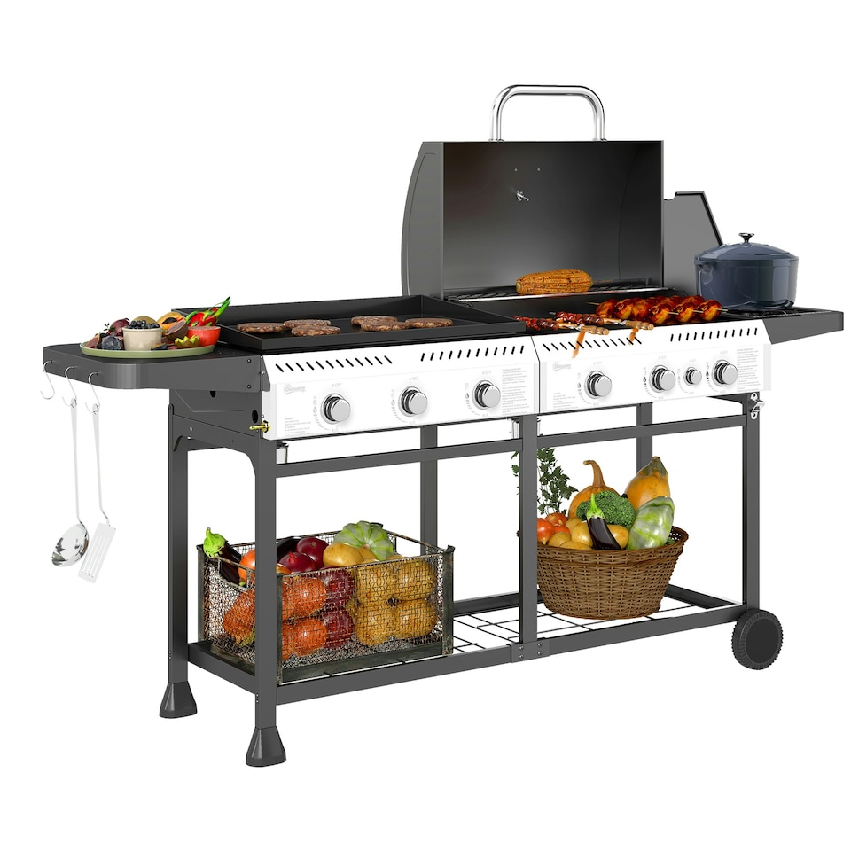 image 1 of Outsunny Gas Grill and Plancha with 6+1 Burners for Garden Party Festival