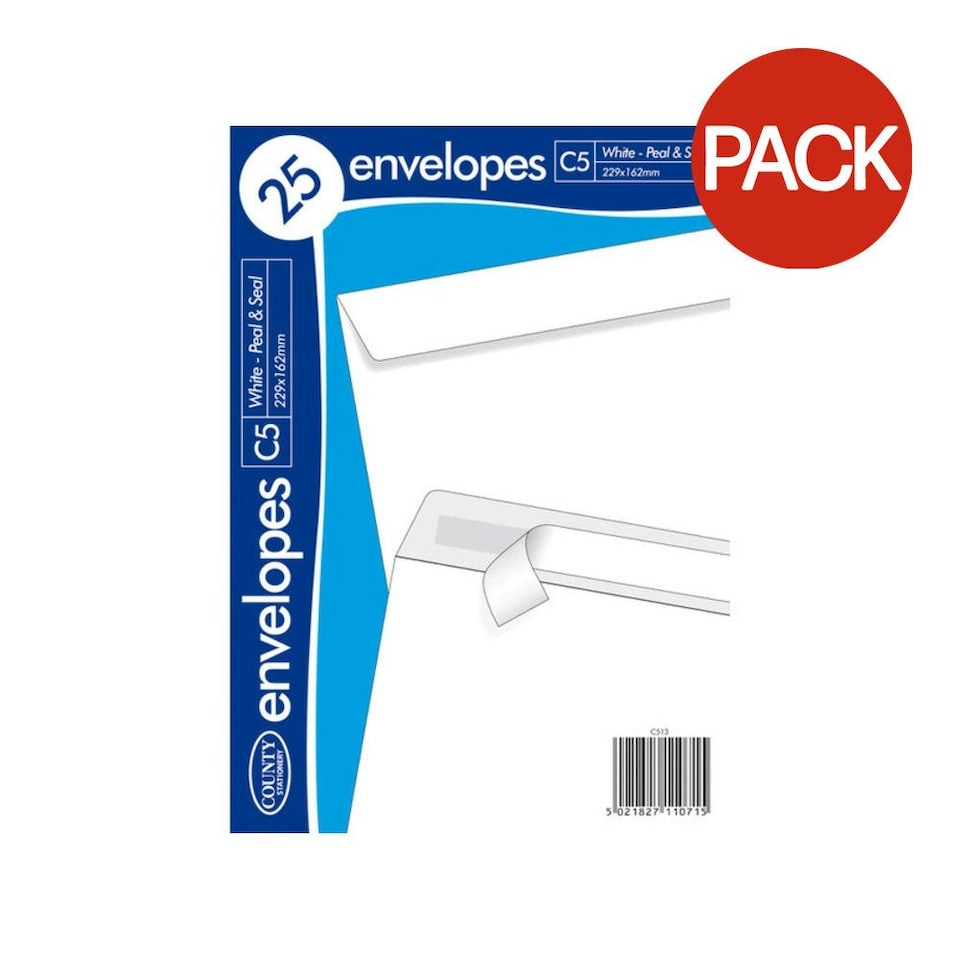 County Stationery Self Seal Envelope (Pack of 25) - White - C5
