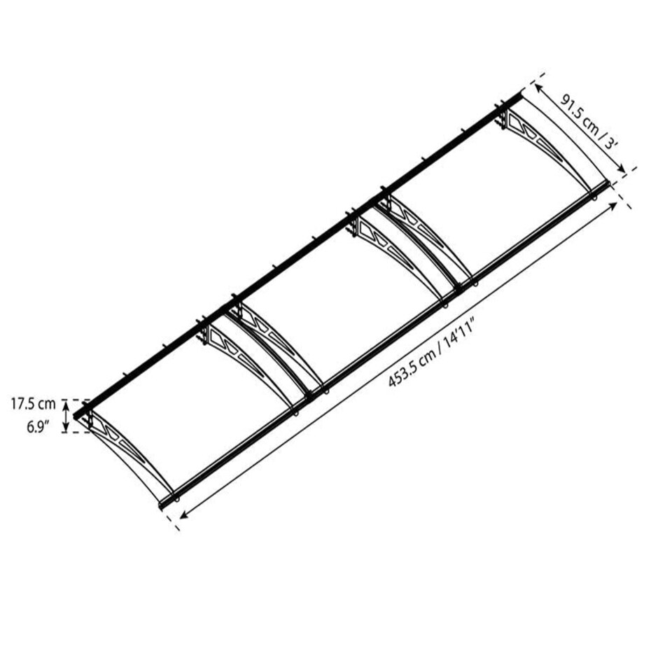 image 1 of Patio Cover Altair Door Awning Canopy 4500 Clear - Acrylic - L453.5 x W91.5 x H17.5 cm - Grey Grey