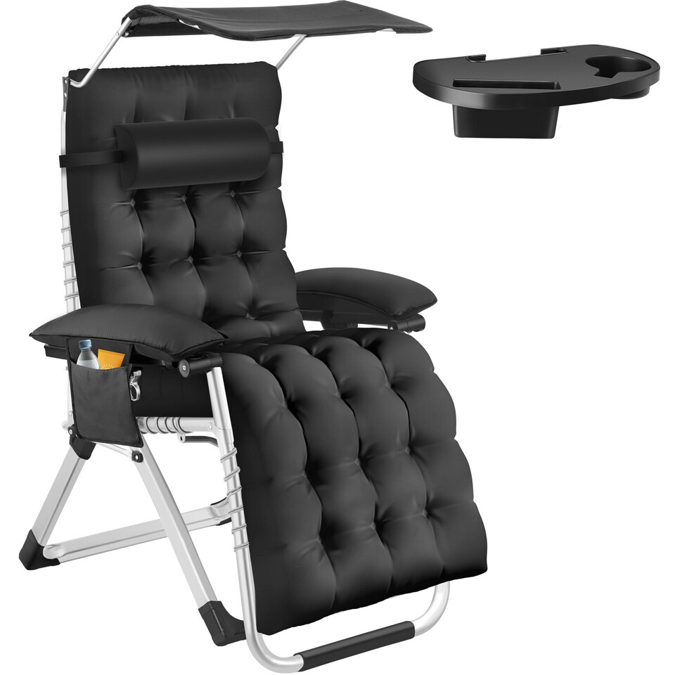 image 1 of Sun Lounger Cirrus with Plush Padding, Built-in Sun Shade and Folding Function | Black | black | One Size | 1