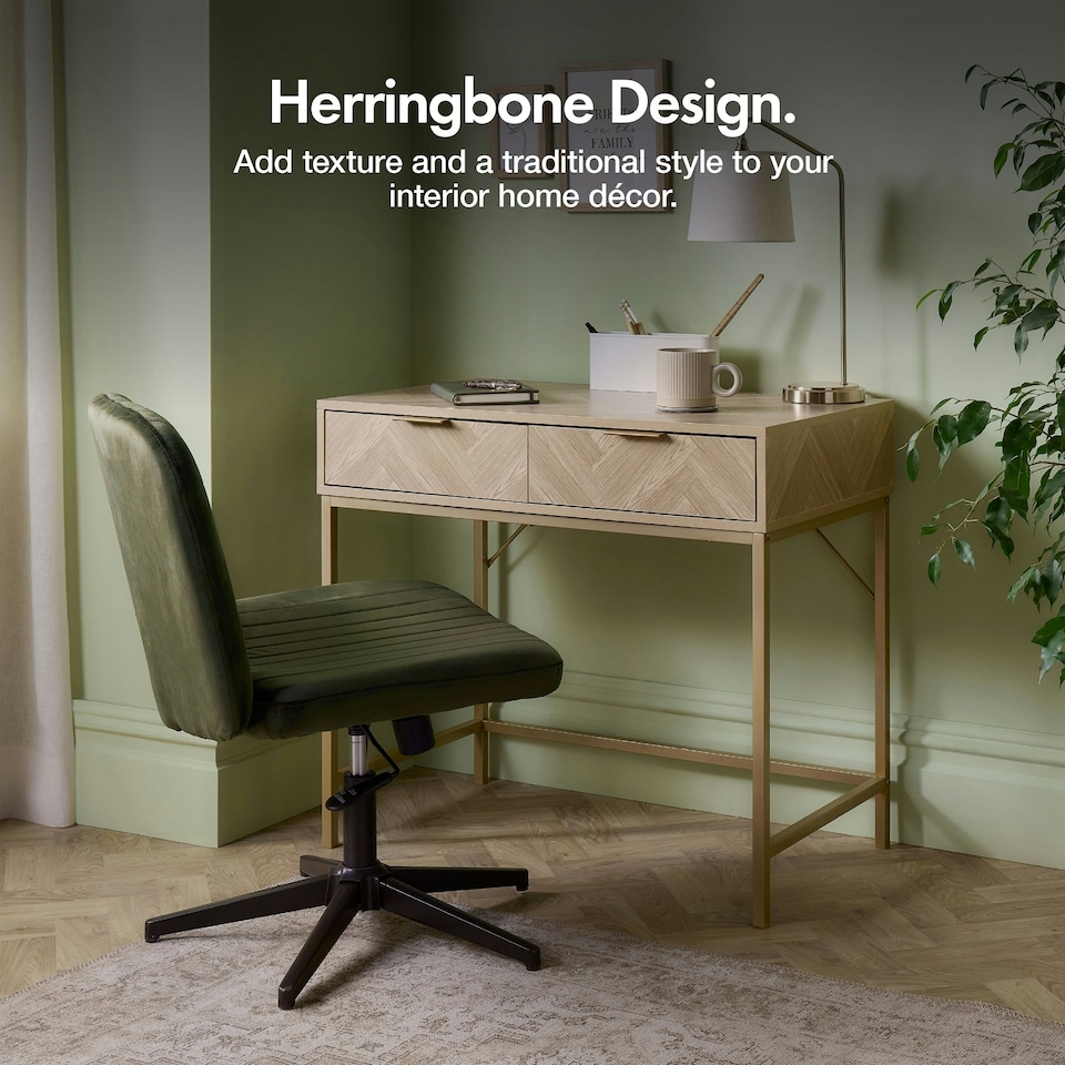 image 1 of VonHaus Ducie Dressing Table with Gold Frame and Herringbone Finish | Brown