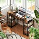 image 2 of HOMCOM Computer Writing Desk with Power Outlets, Drawers, Shelves, Brown Brown | Rustic Brown