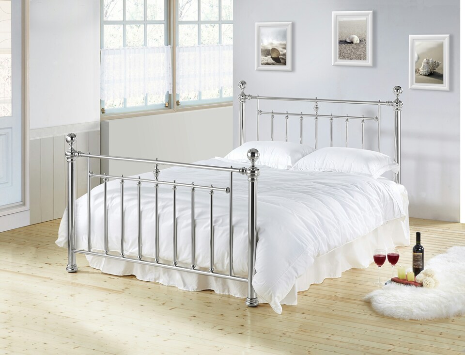 Chrome Nickel Classic Metal Bed Frame - King Size 5ft