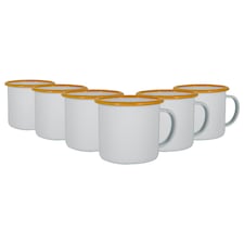Argon Tableware White Enamel Mugs - 375ml - Yellow - Pack of 6 | Yellow | Yellow
