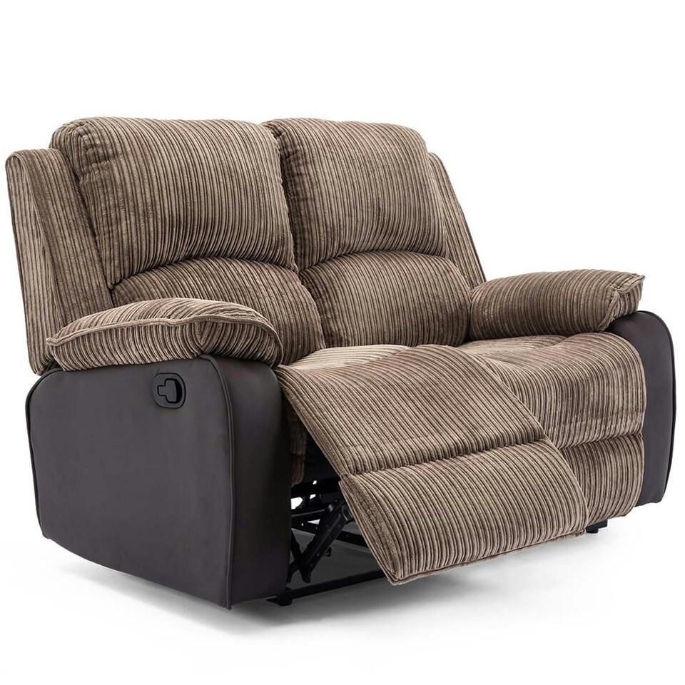 image 1 of Postana 2 Seater Manual High Back Jumbo Cord Fabric Recliner Sofa (Brown)