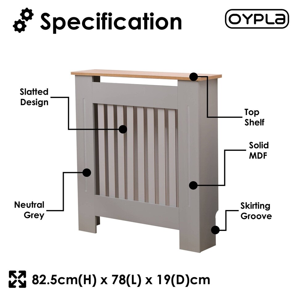 image 1 of Small Grey Wooden Slatted Grill Radiator Cover MDF Cabinet