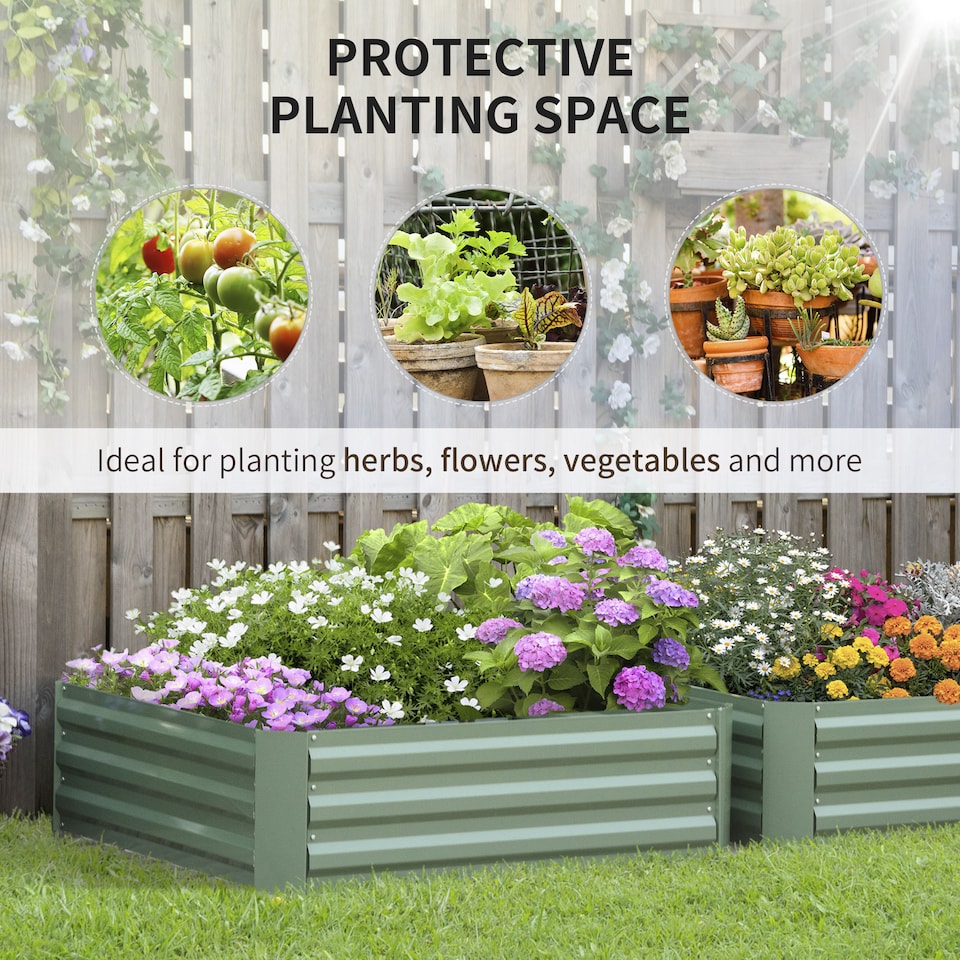 image 1 of Outsunny Set of 2 Raised Garden Bed Galvanised Planter Box Easy Setup Green | Green | Green