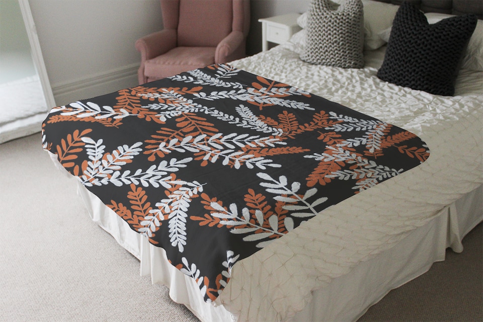 image 1 of White & Orange Olive Leaves Blanket | Multi