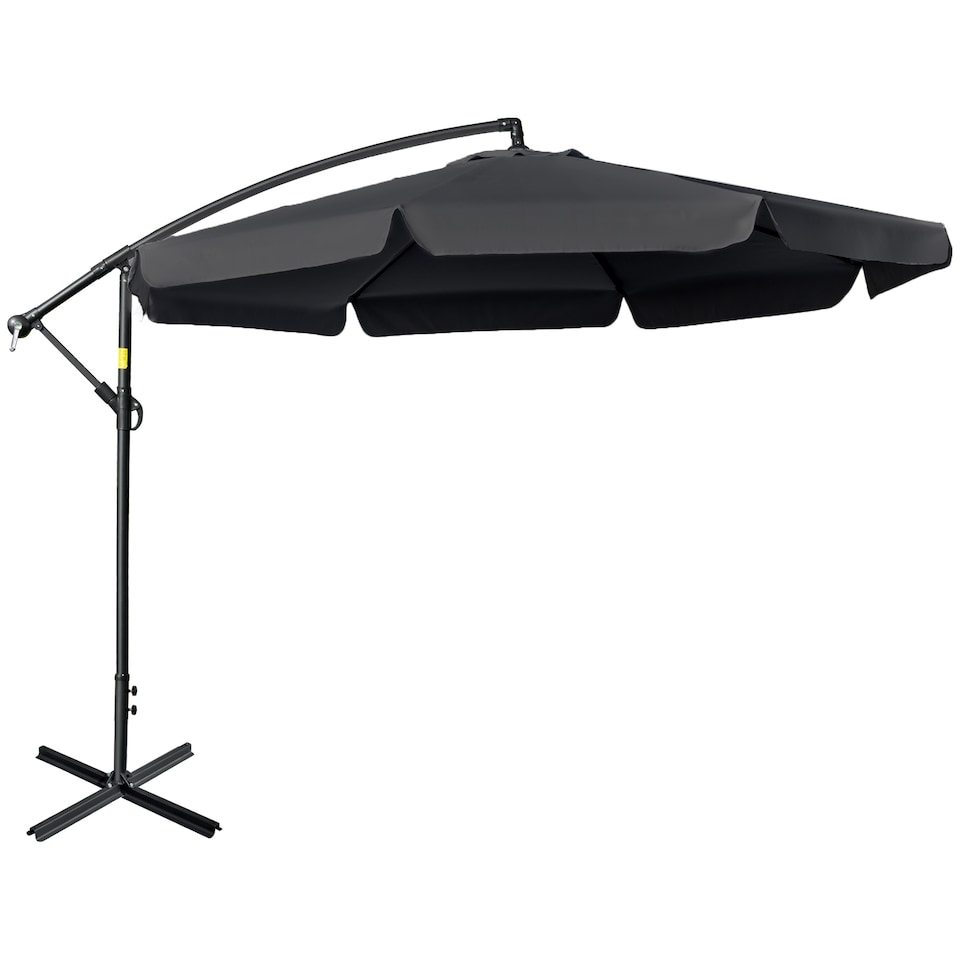 image 1 of Outsunny 2.7m Garden Banana Parasol Cantilever Umbrella with Crank Handle and Cross Base for Outdoor, Hanging Sun Shade, Black
