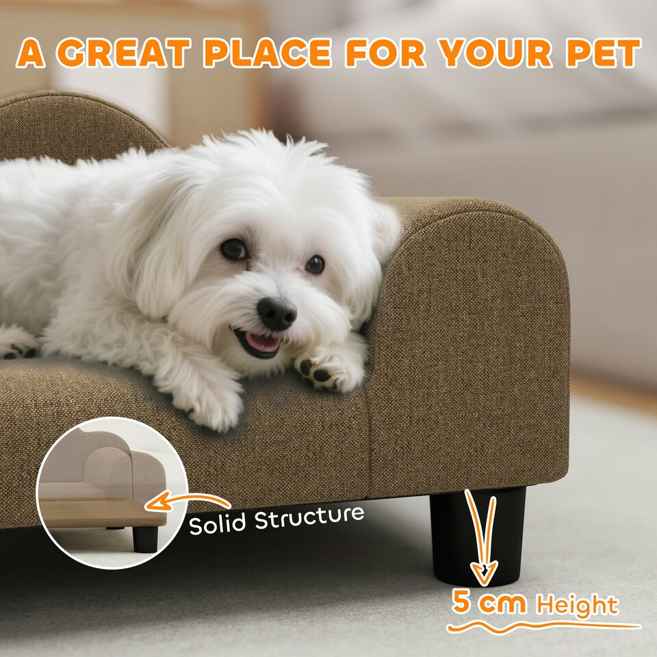 image 1 of Dog Sofa Bed, Cat Sofa with Backrest, Armrest, for Small Dogs, Grey Brown | One Size