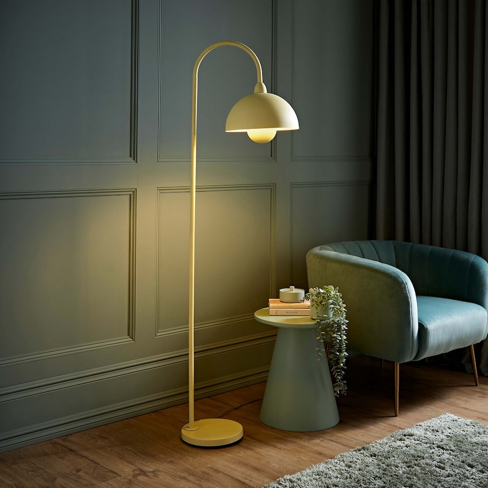 image 1 of ValueLights Tilly Pastel Yellow Arched Dome Shade Metal Floor Lamp | Yellow