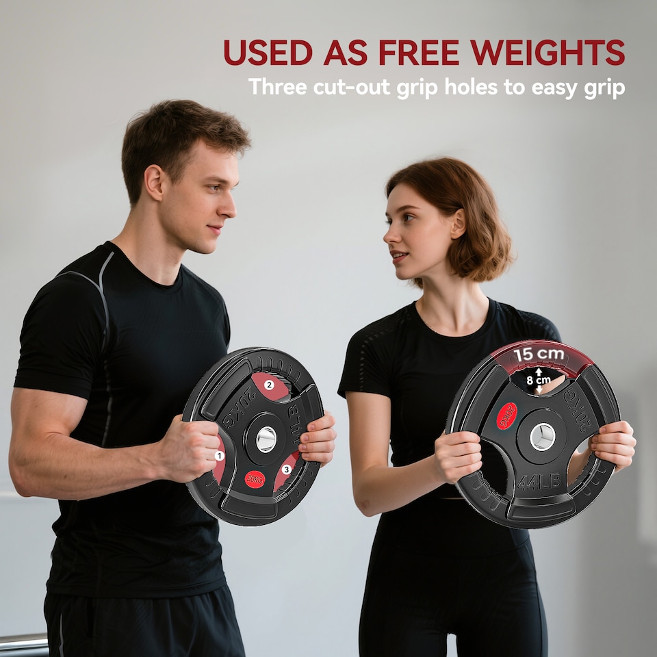 image 1 of SPORTNOW Olympic Weight Plate, Weight Disc with Tri-Grips, 20kg Dumbbell Plate for Weightlifting and Strength Training Home Gym Fitness Workout, Black