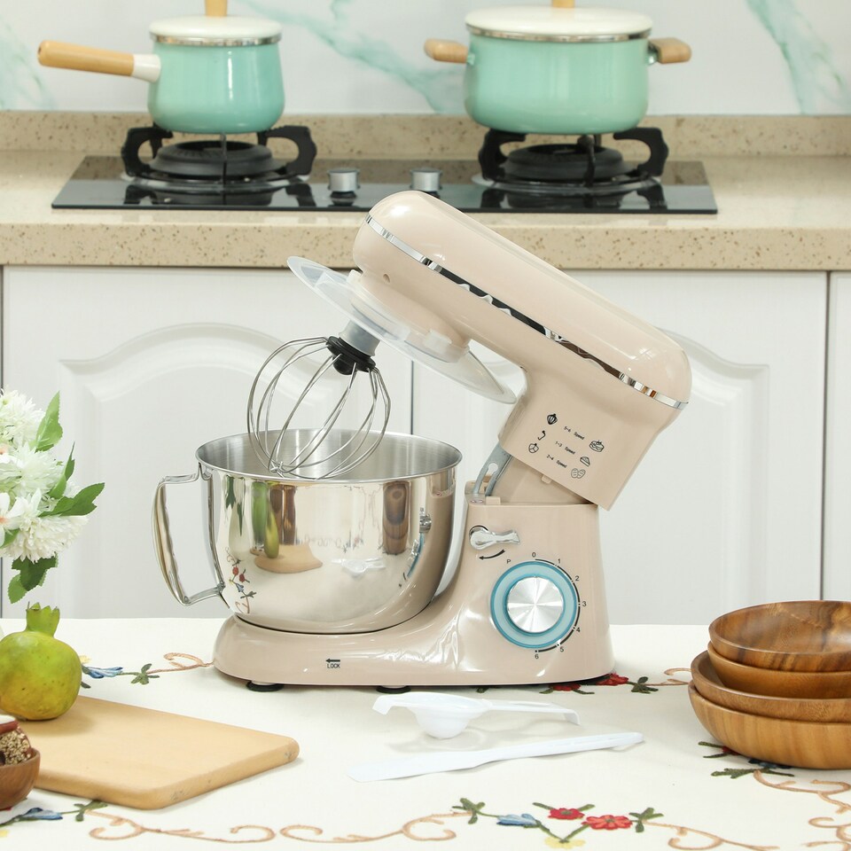 image 1 of HOMCOM Electric Stand Mixer, 4.5L Food Mixer with Dough Hook, Whisk, Beige