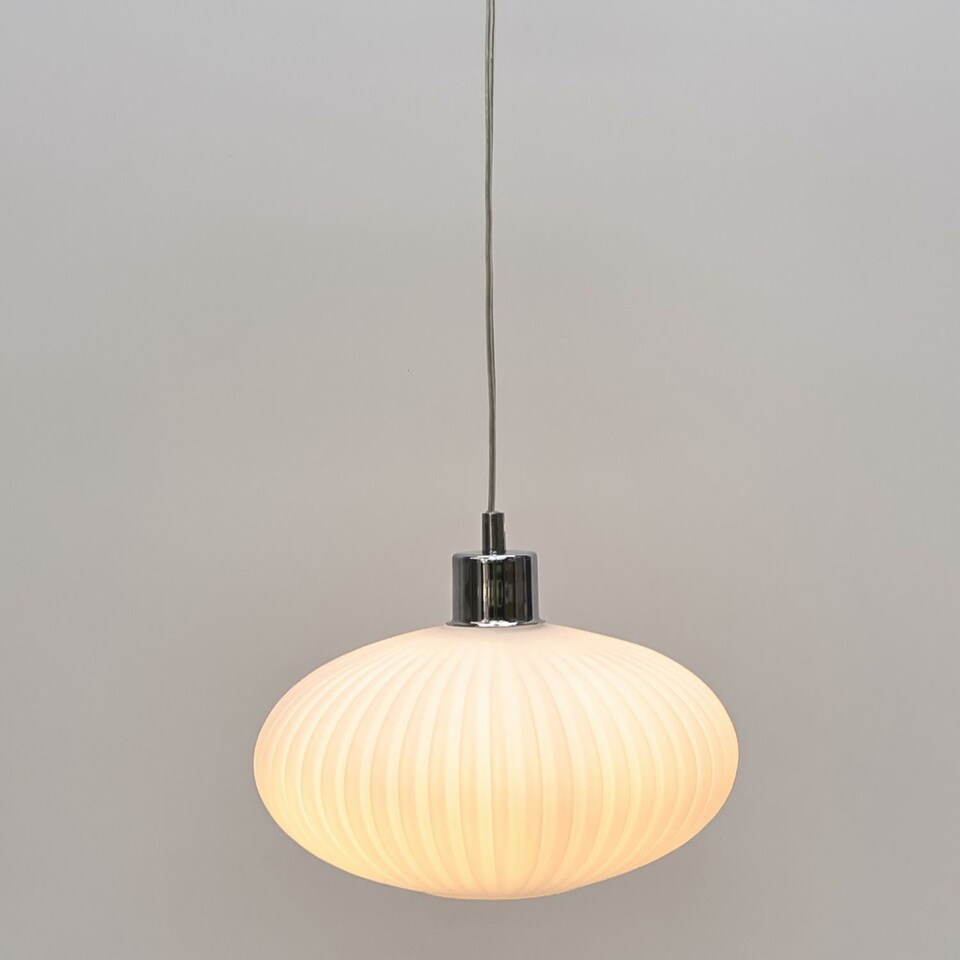 image 1 of Set of 2 Baton - White Ribbed Glass Easy Fit Pendant Shades | White | Medium | 2