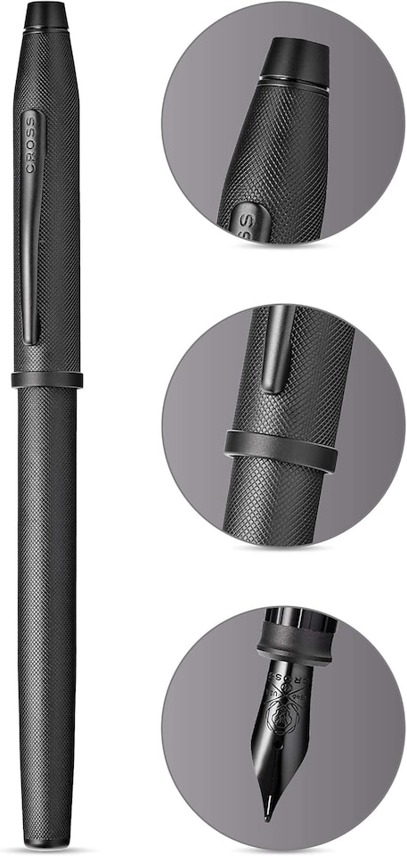 image 1 of Cross Century II Black Microknurl Fountain Pen | Luxury Black PVD Fountain Pen with Fine Stainless Steel Nib | Gift Boxed Executive Writing Pen