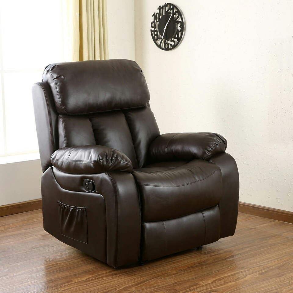 image 1 of Chester Bonded Leather Manual Recliner Chair with Heat And Massage (Brown)