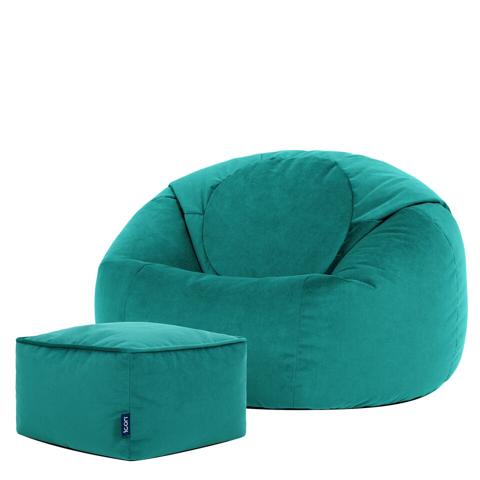 image 1 of icon Kingston Classic  Velvet Bean Bag Chair and Square Footstool Velvet, Teal