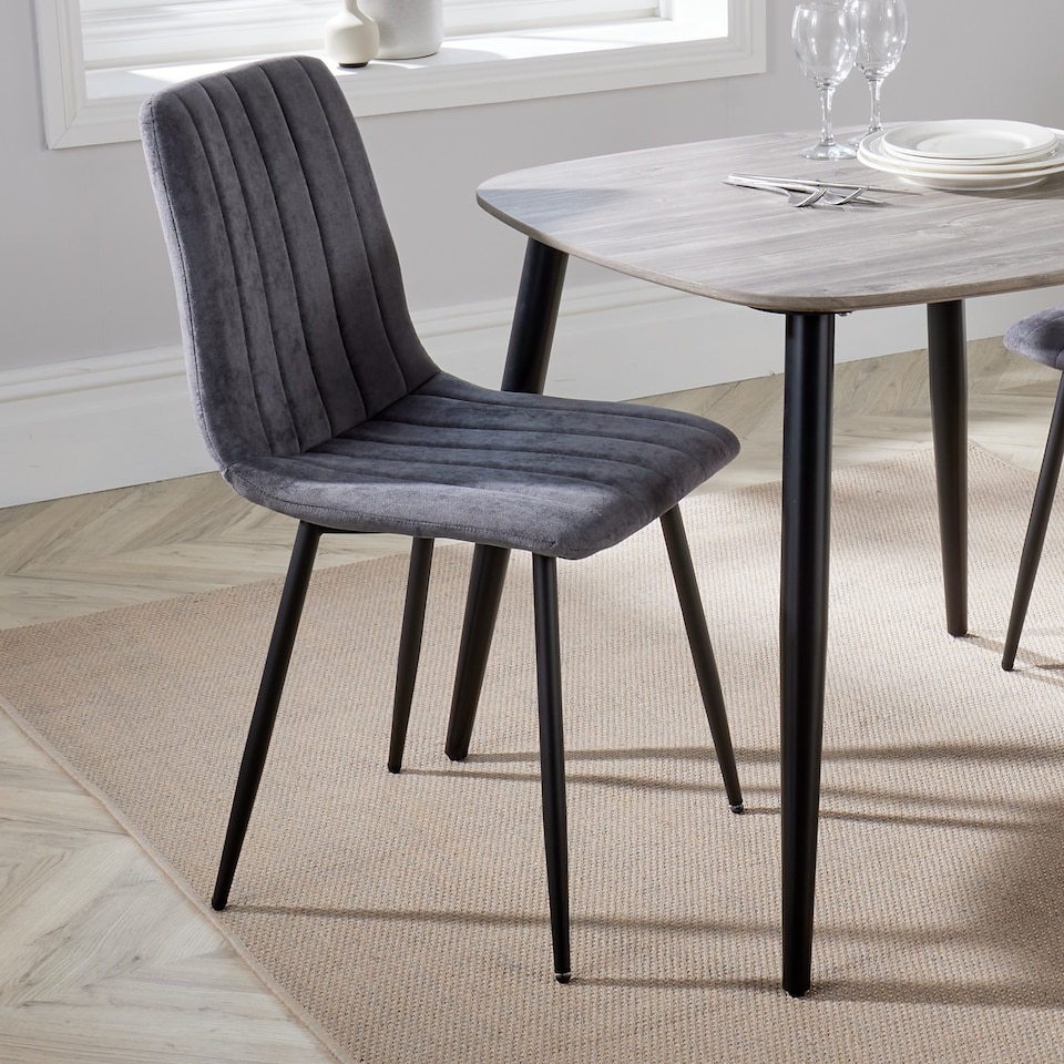 image 1 of Pair of Aspen Cord Fabric Straight Stitch Compact Dining Chairs with Black Tapered Metal Legs | Grey | Grey | 1