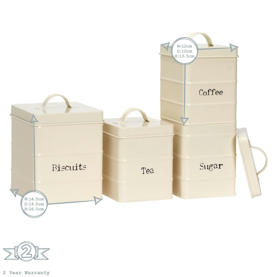 image 1 of Harbour Housewares 5 Piece Cream Vintage Metal Kitchen Canisters Set Utility Storage Utility Containers Storage Box Storage Container